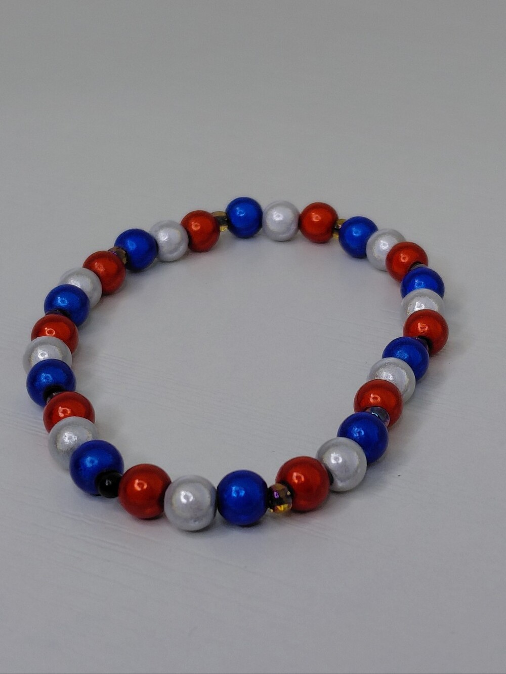 Handmade Red White & Blue Beaded Stretch Bracelet 7 Inches 4th Of July Patriotic - Picture 14 of 14